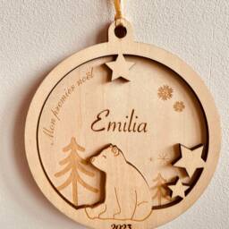 Personalized Wooden Christmas Ball, Ornament, Decoration, Baby's First Christmas, Original Birth Gift - thumbnail 3