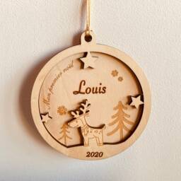 Personalized Wooden Christmas Ball, Ornament, Decoration, Baby's First Christmas, Original Birth Gift - thumbnail 2