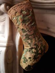 Luxury Christmas Stocking Green & Gold Silk Jacquard Rubelli Fabric Les Indes Galantes Pattern - Made in Italy