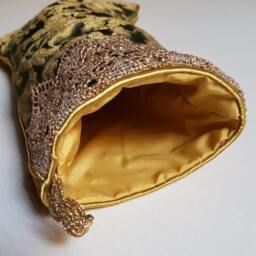 Luxury Christmas Stocking Green & Gold Silk Jacquard Rubelli Fabric Les Indes Galantes Pattern - Made in Italy - thumbnail 3