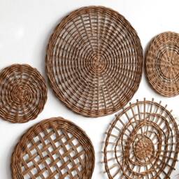 Boho Wicker Basket Wall Decor Set Brown Bohemian Plates - thumbnail 4