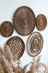Boho Wicker Basket Wall Decor Set Brown Bohemian Plates