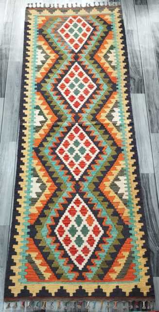 Multicolour Runner Rug, Handmade Artisan Afghan Turkish Scandinavian Navajo Bohemian Flatweave Wool Kilim Rug 190x70 cm - image 1