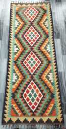 Multicolour Runner Rug, Handmade Artisan Afghan Turkish Scandinavian Navajo Bohemian Flatweave Wool Kilim Rug 190x70 cm - thumbnail 1