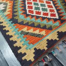 Multicolour Runner Rug, Handmade Artisan Afghan Turkish Scandinavian Navajo Bohemian Flatweave Wool Kilim Rug 190x70 cm - thumbnail 2