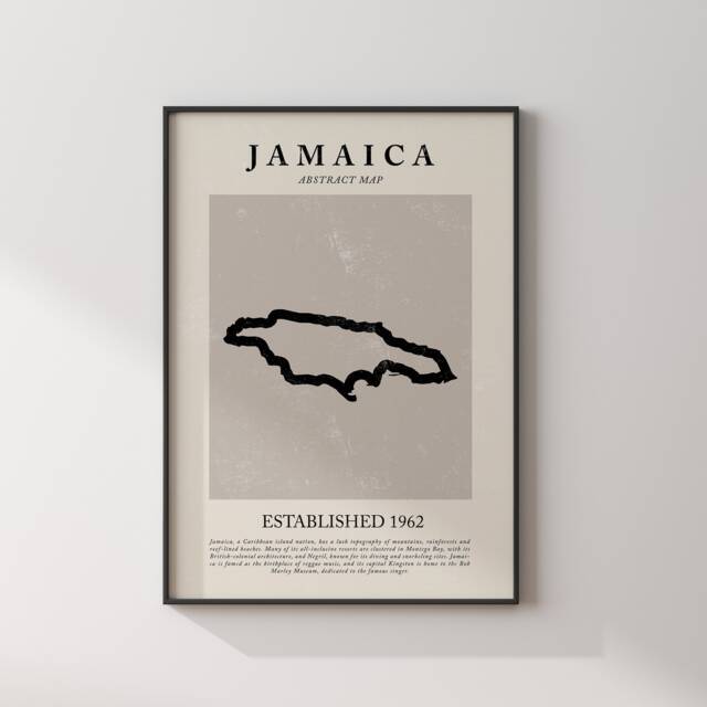Jamaica Map Vintage Abstract Wall Art Print Picasso + Matisse Inspired Travel Poster - image 1
