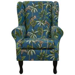 Teal Monkey Wingback Armchair & Matching Footstool - Tropical Furniture Set Handmade in Britain - thumbnail 2