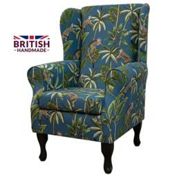 Teal Monkey Wingback Armchair & Matching Footstool - Tropical Furniture Set Handmade in Britain - thumbnail 3