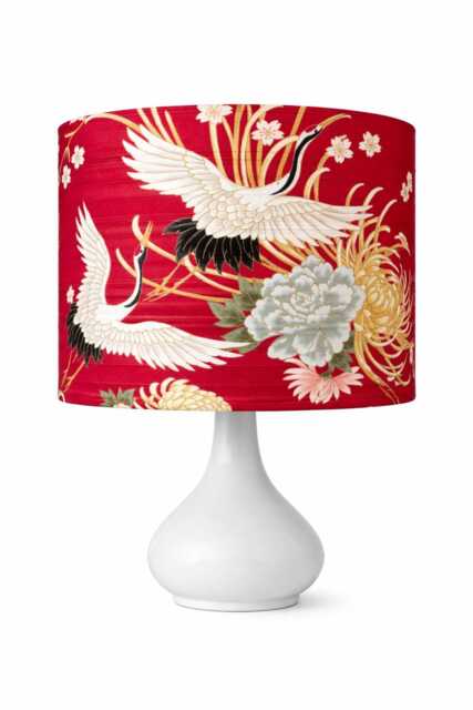 Japanese Crane Lampshade Red & Gold Asian Light Shade - image 1