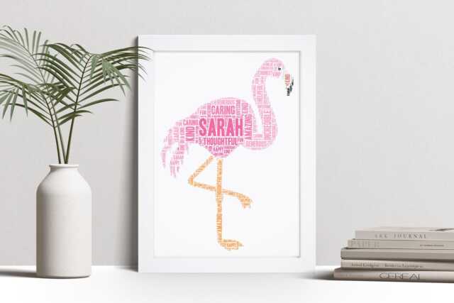 Personalised Flamingo Word Art Print, Present Gift, Custom Wall Framed Picture Poster Nl - image 1
