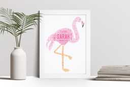 Personalised Flamingo Word Art Print, Present Gift, Custom Wall Framed Picture Poster Nl - thumbnail 1