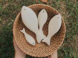 Unfinished Wooden Fish For Painting, Diy Craft Toy Kids, Montessori Art Project, 3D Shape, Wall Hanging Decor - thumbnail 1