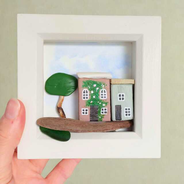 Handmade Coastal Cottage Wall Art, Mini Beach House Decor, Sea Glass & Driftwood Gift - image 1