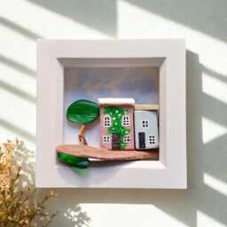 Handmade Coastal Cottage Wall Art, Mini Beach House Decor, Sea Glass & Driftwood Gift - thumbnail 2
