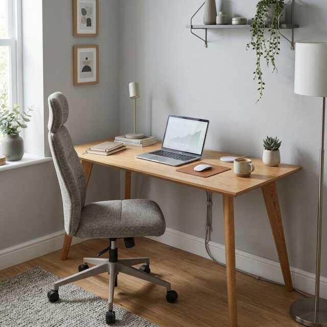 Solid Oak Desk, Minimalist Wood Mid Century Modern Handmade Home Office Wooden Writing Desk - image 1