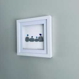 Blue Sea Glass Bird Wall Art - Framed Pebble Picture Handmade in Cornwall - thumbnail 2