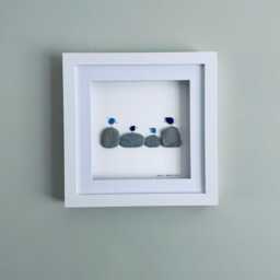 Cornish Blue Sea Glass Birds On Pebbles Picture Framed Coastal Wall Art Birthday Gift Handmade in Cornwall - thumbnail 2