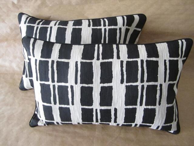 "Etro Silk Cotton Lumbar Pillow Cover, Mod Squares, Black Cream - 14"" X 22" - image 1