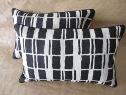"Etro Silk Cotton Lumbar Pillow Cover, Mod Squares, Black Cream - 14"" X 22"