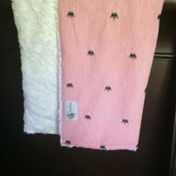 "Red Seersucker Baby Blanket Navy Embroidered Crowns ""King Lewie" - thumbnail 4