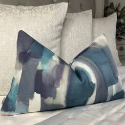 John Lewis & Partners Livia Fabric Peacock Blue Abstract Cushion Cover Throw Pillow 12 X 20 in /Handmade Double Sided Rectangle - thumbnail 1
