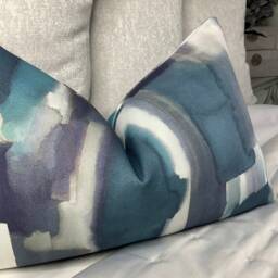 John Lewis & Partners Livia Fabric Peacock Blue Abstract Cushion Cover Throw Pillow 12 X 20 in /Handmade Double Sided Rectangle - thumbnail 3