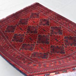 Deep Red & Navy Handmade Geometric Afghan Rug 5x7 Ft - Carpet For Living Room - thumbnail 3