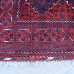 Deep Red & Navy Handmade Geometric Afghan Rug 5x7 Ft - Carpet For Living Room - thumbnail 4