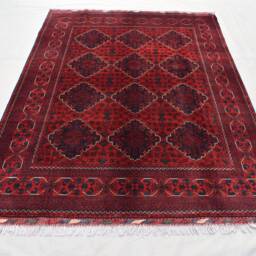 Deep Red & Navy Handmade Geometric Afghan Rug 5x7 Ft - Carpet For Living Room - thumbnail 2