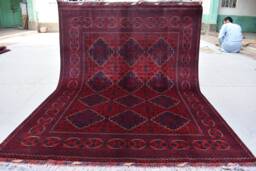 Deep Red & Navy Handmade Geometric Afghan Rug 5x7 Ft - Carpet For Living Room - thumbnail 1