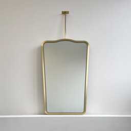 Mid Century Inspired Ceiling Suspended Illuminated Mirror With Brass Frame - Vintage N.4 - thumbnail 2