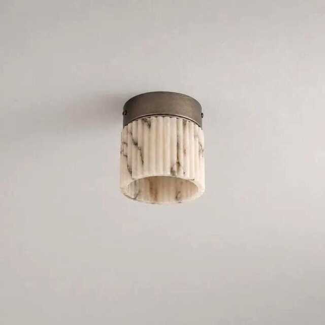 Mid Century Modern Alabaster Flush Mount Ceiling Light - Fluted Brass Luxury Fixture - image 1