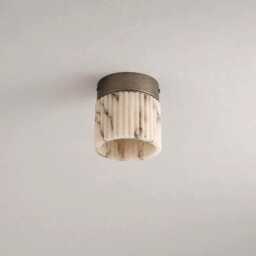 Mid Century Modern Alabaster Flush Mount Ceiling Light - Fluted Brass Luxury Fixture - thumbnail 1