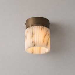 Mid Century Modern Alabaster Flush Mount Ceiling Light - Fluted Brass Luxury Fixture - thumbnail 3