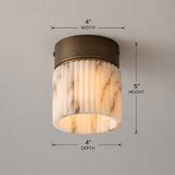 Mid Century Modern Alabaster Flush Mount Ceiling Light - Fluted Brass Luxury Fixture - thumbnail 2