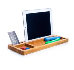 Oak Wood Desk Organizer Tablet & Phone Stand, Valet Tray, Catchall Caddy