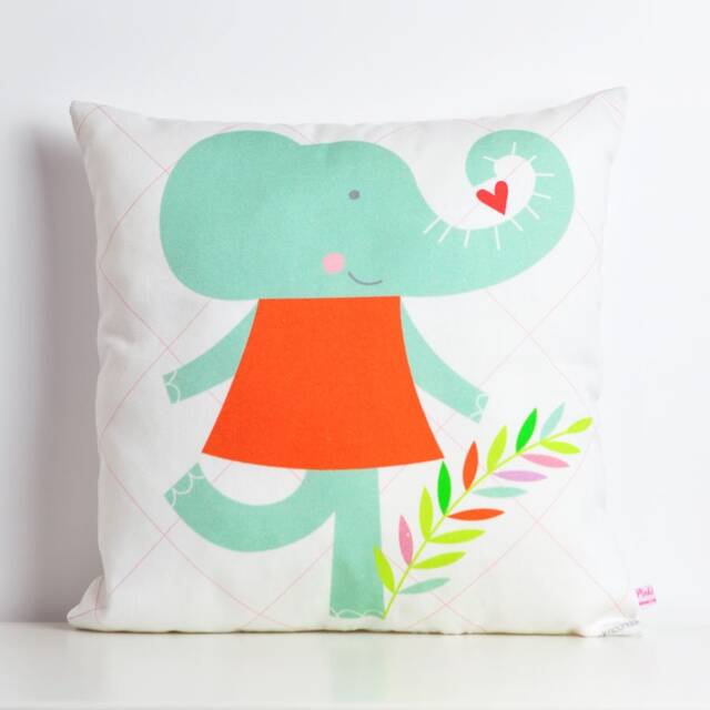 Decorative Throw Pillow For Kids Room With Girl Elephant, By Pinknounou - image 1