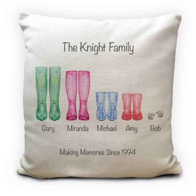 Personalised Family Wellington Boot Cushion Cover - Wellies, Welly, Wellie Decorative Home Decor Pillow Throw 40cm 16 Inch - image 1