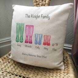 Personalised Family Wellington Boot Cushion Cover - Wellies, Welly, Wellie Decorative Home Decor Pillow Throw 40cm 16 Inch - thumbnail 2