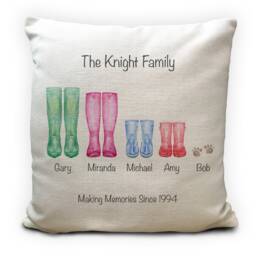 Personalised Family Wellington Boot Cushion Cover - Wellies, Welly, Wellie Decorative Home Decor Pillow Throw 40cm 16 Inch - thumbnail 1