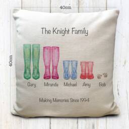 Personalised Family Wellington Boot Cushion Cover - Wellies, Welly, Wellie Decorative Home Decor Pillow Throw 40cm 16 Inch - thumbnail 3