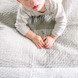 Muted Rainbow Linen Baby Quilt Neutral Nursery Blanket - thumbnail 3