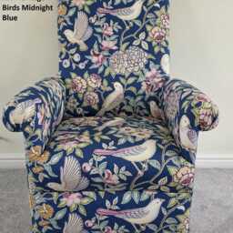 Handcrafted Adult Aviary Fabric Armchair Tropical Bird Print, Teal & Navy Pink Chair Jungle Nursery - thumbnail 2