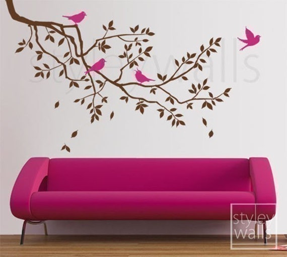 Branch Wall Decal, & Birds Decal Gift Birds, Sticker Decor For Home Living Room Bed Room, Tree - image 1