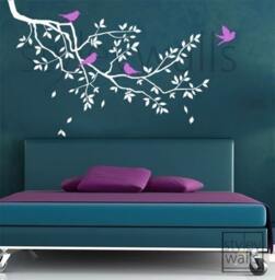 Branch Wall Decal, & Birds Decal Gift Birds, Sticker Decor For Home Living Room Bed Room, Tree - thumbnail 2