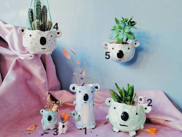 The Koala Bear Family Collection Handmade Ceramic Hanging Plant Pot, Succulent Cactus Home Decor Garden Decor. Pottery Gift. Koala - image 1