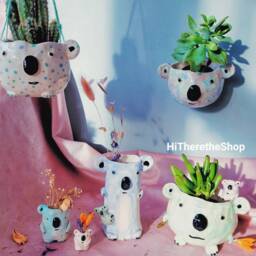 The Koala Bear Family Collection Handmade Ceramic Hanging Plant Pot, Succulent Cactus Home Decor Garden Decor. Pottery Gift. Koala - thumbnail 2
