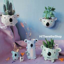 The Koala Bear Family Collection Handmade Ceramic Hanging Plant Pot, Succulent Cactus Home Decor Garden Decor. Pottery Gift. Koala - thumbnail 3