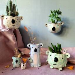 The Koala Bear Family Collection Handmade Ceramic Hanging Plant Pot, Succulent Cactus Home Decor Garden Decor. Pottery Gift. Koala - thumbnail 4