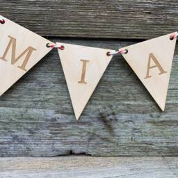 Personalized Laser Engraved Wooden Bunting Birch Plywood Flag Letters - thumbnail 3